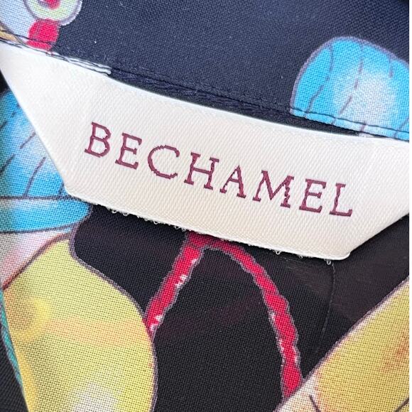 Bechamel Yellow/Black Perfume Print 80s Sheer Blouse - Size Medium - Picture 3 of 7